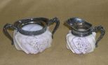 Two-Piece Silverplate-Mounted Spiral-Ribbed Wave Crest Glass Cream-and-Sugar Set