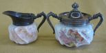 Two-Piece Silverplate-Mounted Wave Crest Glass Cream-and-Sugar Set
