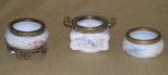 Trio of Gilt-Brass-Mounted Wave Crest Opal Glass Jewel Trays or Ash Receivers