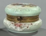 Gilt-Brass-Mounted Wave Crest Opal Glass Circular Jewel Box