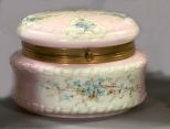 Gilt-Brass-Mounted Blush Pink Wave Crest Glass Dresser Box