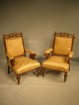 Vice Fine Pair of Walnut Eastlake Upholstered Arm Chairs