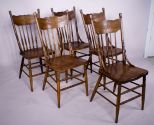 Set of 5 Oak Press Back Dining Chairs