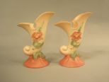 Pair of Hull Pottery Corrucopias. Woodland (1949) Collection