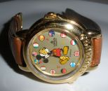 Ladies yellow tone brown strap Mickey Mouse watch