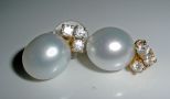 One pair of South Sea Cultured Pearls & Diamond Earrings.