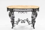 Wrought-Iron and Marble-Top Center Table