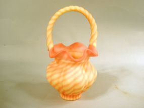 Fenton Glass Spiral Optic Basket Vase.