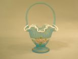 Fenton Opalescent Blue Basket Vase.