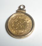 1852 Liberty 1 Dollar Gold Coin Pendant
