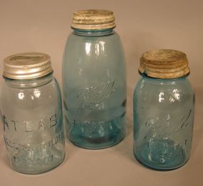Collection of Three Blue Fruit Jars w/ lids