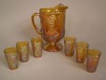 Indiana Carnival Glass Pitcher and 6 Juice Glasses