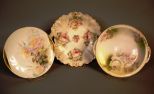c1890-1900 Collection of Three German Cake Plates, all w/ Handpainted Roses