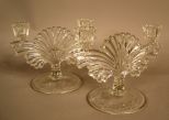 c1930 Pair of Art Deco Elegant Glass Candleholders