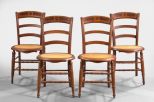 Suite of Four Renaissance Revival Walnut and Burl Walnut Cane-Seat Chairs