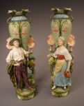 An Important Pair of Majolica Art Nouveau Figural Vases