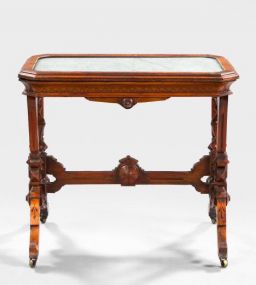American Renaissance Revival Walnut, Burl Walnut and Marble-Top Parlor Table