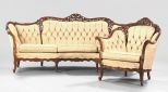 Two-Piece Rococo Revival Pierce-Carved and Stained Walnut Parlor Suite