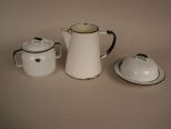 Graniteware Milk Pitcher, Sugar Bowl, Butter Dish set