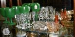 Collection of Pressed Glass, 9 salt cellars, Depression Glass Salt and Pepper, Carnival Bowl, 4 Green Goblets