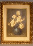 Leon Franks Yellow Roses in Blue Vase Oil on Canvas