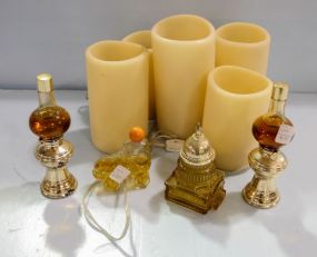 Five Battery Operated Candles & Avon Bottles