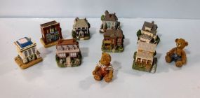 Eight Resin Houses & Two Bears