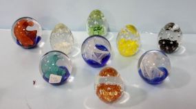 Box of Nine New Glass Paperweights