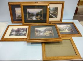Six Kinkaide Style Prints & One Frame
