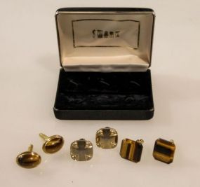 Two Pairs of Tiger Eye, Gold Plated Cuff Links & Pair of Gold Plated Cuff Links
