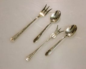 Two Sterling Olive Forks & Two Demitasse Spoons