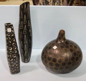 Large Painted Gourd & Two Vases