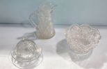 Cut Glass Pitcher, Bowl & Glass Butter Dish