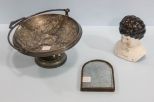 Silverplate Card Receiver, Large China Doll Head & Small Mirror