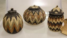 Three Zulu African Baskets