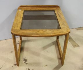 Oak Side Table with Glass Top