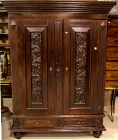 Two Door Carved Panel Wardrobe