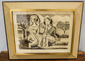 Etching of Two Women Signed Javier Vilato