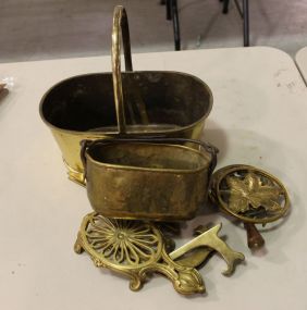 Two Brass Pots, Three Brass Trivets & Three Brass Easels