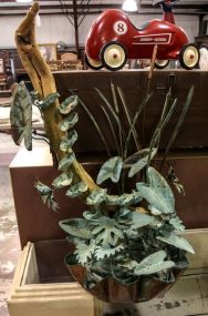 Large Copper and Wood Lily Pad Fountain