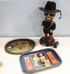 Hank Williams Jr. Animated Figurine & Two Metal Trays