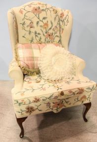 Crewel Work Wing Back Chair with Pillows