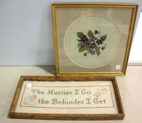 Needlepoint of Pansies & Framed Stitchwork