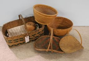 Split Hickory Basket & Six Other Baskets