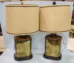 Two Large Brass Canister Table Lamps