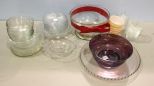 Glass Salad Bowl with Plated Base, Plates & Small Glass Bowls