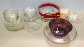 Glass Salad Bowl with Plated Base, Plates & Small Glass Bowls