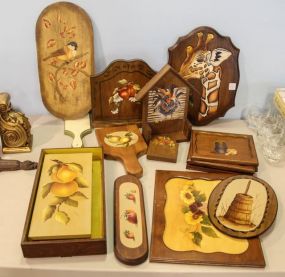 Group of Painted Wood Plaques, Hook & Paddles