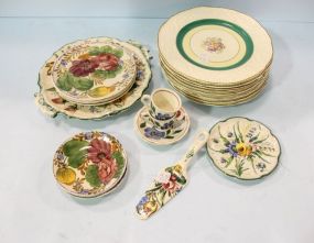 Nine Steubenville Dinner Plates & Fourteen Pieces Italian Painted Ceramic Ware