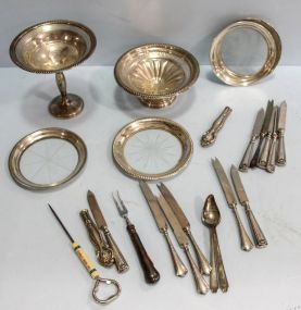 Two Sterling Compotes, Four Coasters, Fourteen Small Knives & Spoons